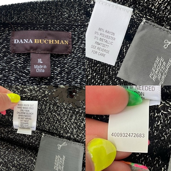 Dana Buchman Women’s XL Black Gold Silver Metallic Sequins Knit Cardigan Sweater - Picture 3 of 16